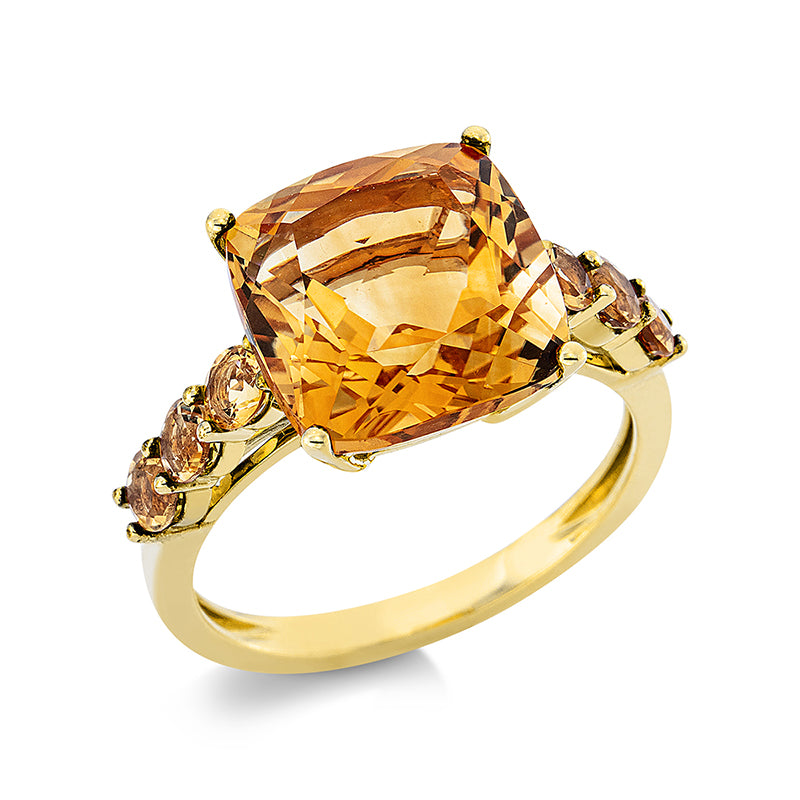 Ring 18 kt GG, 1 Citrin 6,20 ct gelb, 6 Citrin 0,60 ct gelb