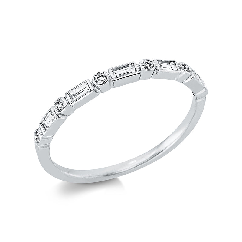 Ring 18 kt WG. 5 Baguette 0.15 ct. E-vsi/si. 6 Brillanten 0.05 ct. TW-si. Weite:53