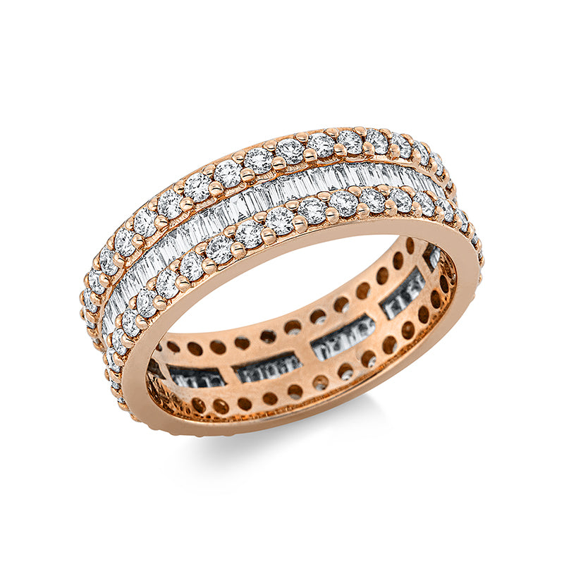 Ring 18 kt RG, 74 Bag. 0,64 ct, TW-si, 74 Brill. 1,19 ct, TW-si