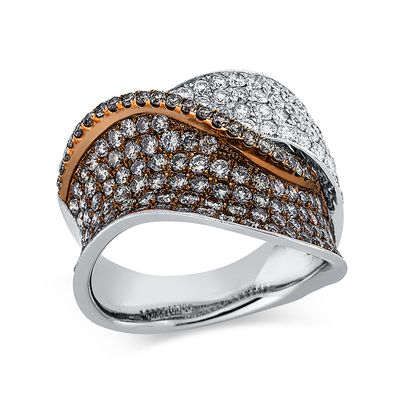 Ring 18 kt WG, Fassung teils schwarz rhodinie, 50 Brill. 0,93 ct, TW-vsi/si, 119 Brill. 1,81 ct, schwarz