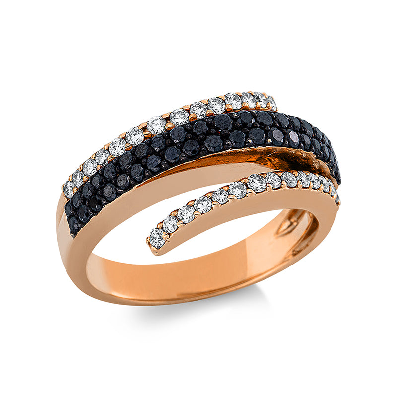 Ring 18 kt RG, Fassung teils schwarz rhodinie, 28 Brill. 0,33 ct, TW-vsi/si, 40 Brill. 0,51 ct, schwarz
