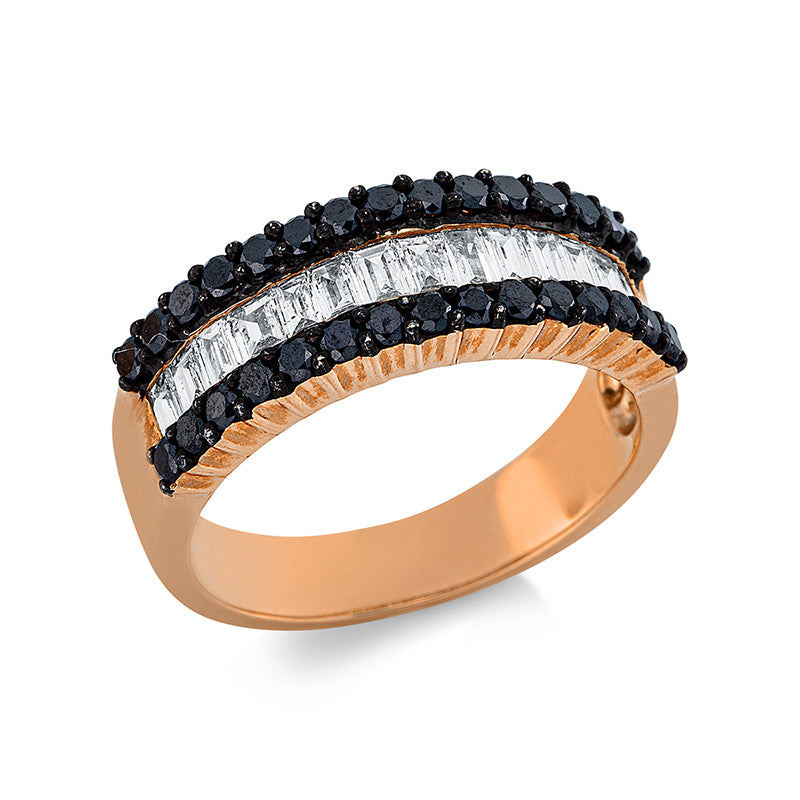 Ring 18 kt WG, Fassung teils schwarz rhodinie, 17 Trap. 0,51 ct, TW-vsi/si, 30 Brill. 0,59 ct, schwarz