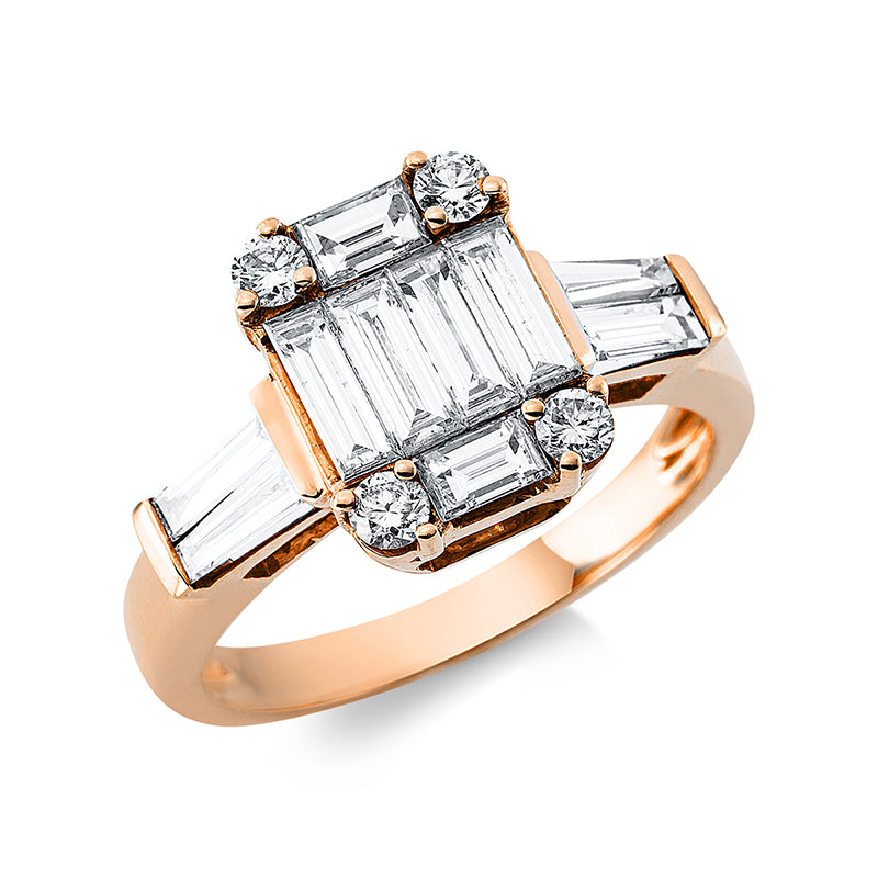 Ring 18 kt RG. 8 Baguette 0.99 ct. TW-vsi. 2 Baguette 0.26 ct. TW-vsi. 4 Brillanten 0.20 ct. TW-vsi/si. Weite:53