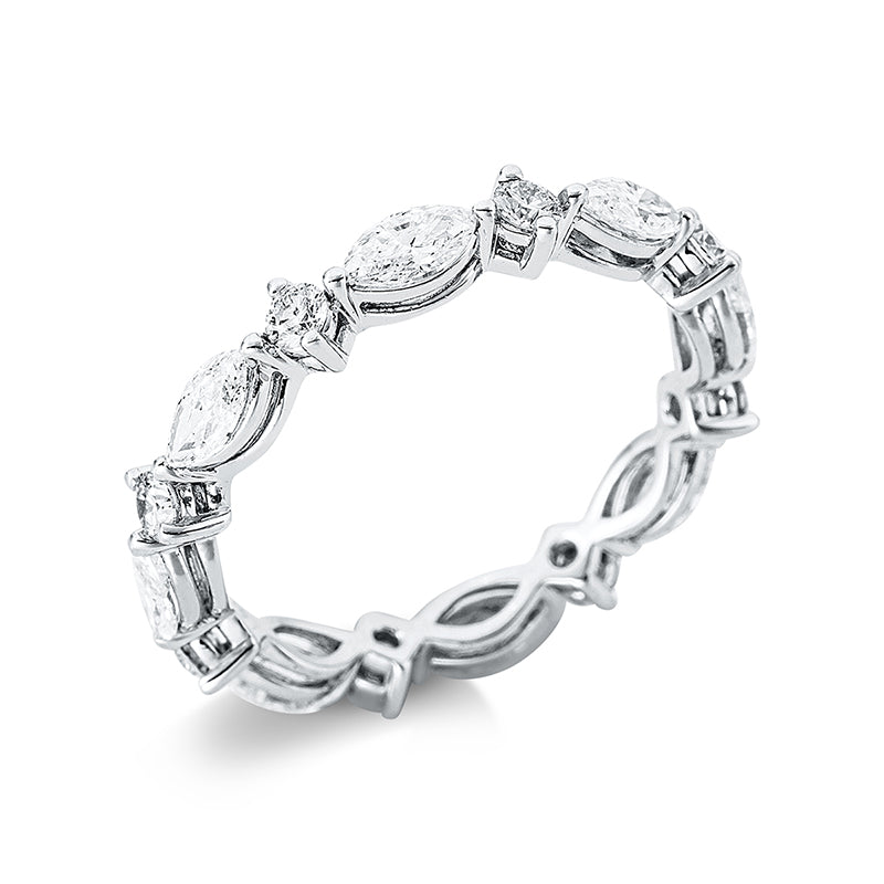 Ring 18 kt WG. 8 Navette 1.01 ct. I-si. 8 Brillanten 0.36 ct. TW-vsi. B:3.3 mm. Weite:53.5