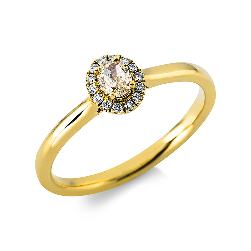 Ring 4er-Krappe 18 kt GG. 14 Brillanten 0.06 ct. TW-si. 1 Tropfen 0.23 ct. gelb. Weite:52