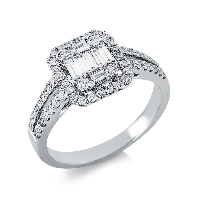 Ring 18 kt WG, 7 Bag. 0,20 ct, TW-vsi/si, 56 Brill. 0,50 ct, TW-vsi/si
