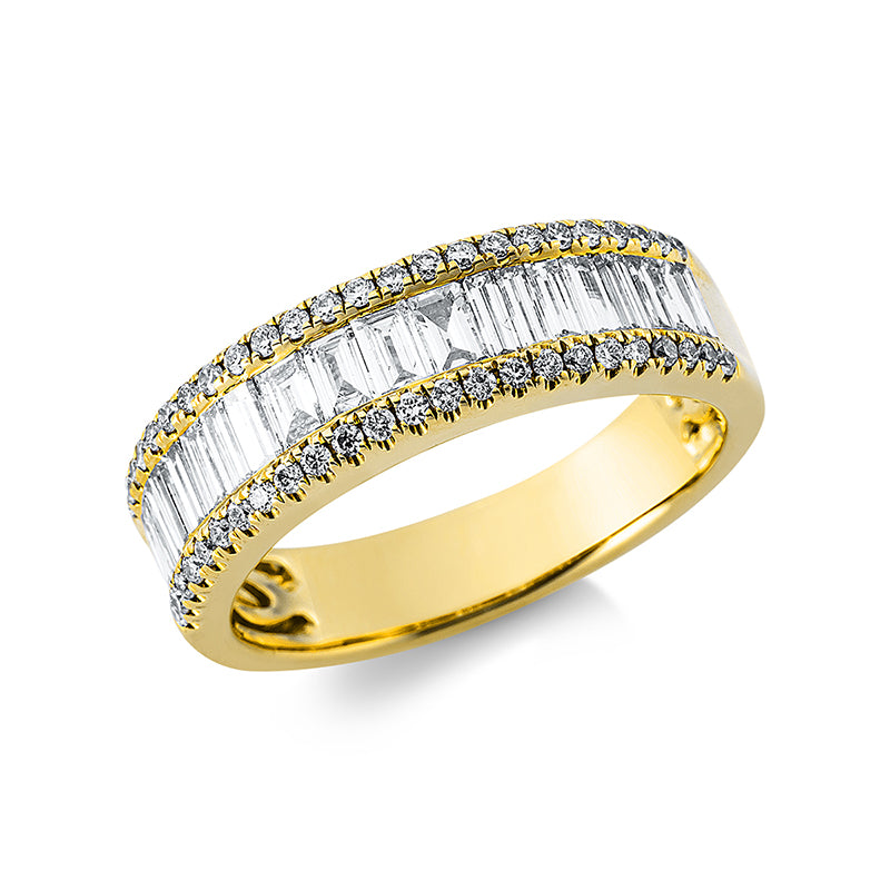 Ring 18 kt GG. 20 Baguette 0.67 ct. TW-vsi. 48 Brillanten 0.24 ct. TW-si. B:5.9 mm. Weite:53