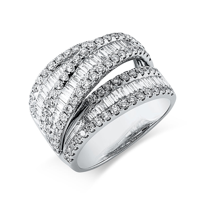 Ring 18 kt WG, 64 Bag. 0,70 ct, TW-vsi/si, 96 Brill. 1,23 ct, TW-vsi/si