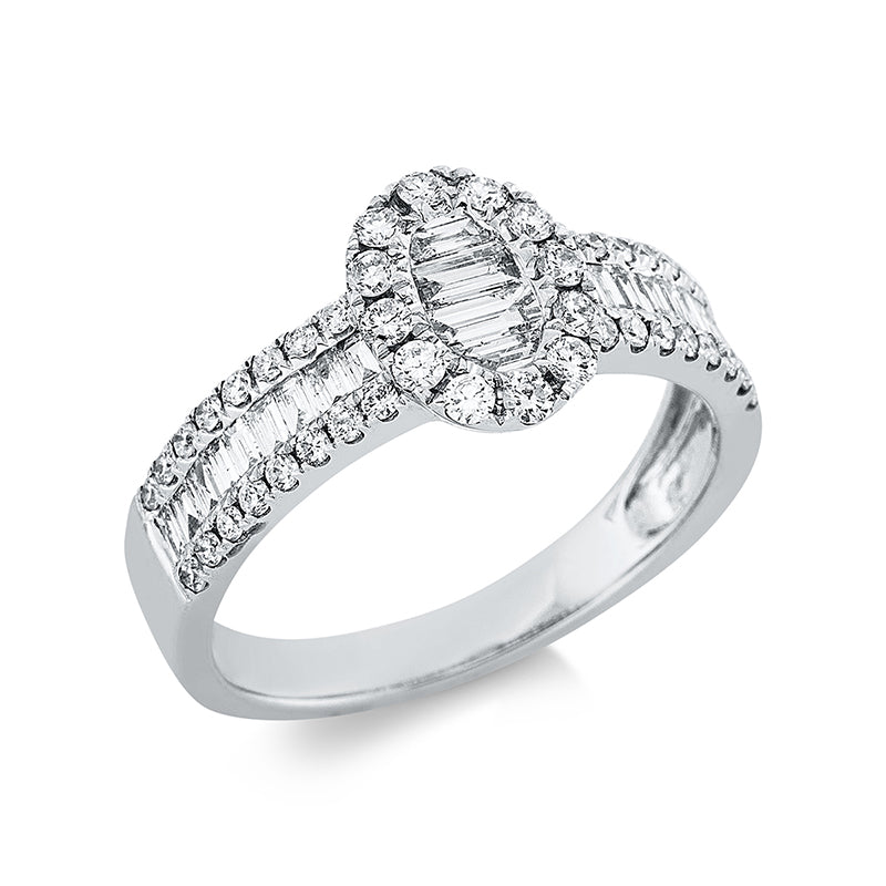 Ring 18 kt WG, 22 Bag. 0,50 ct, TW-si, 44 Brill. 0,42 ct, TW-si