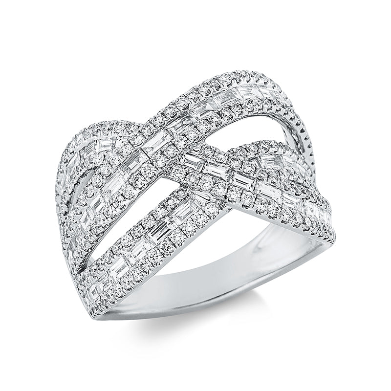 Ring 18 kt WG, 44 Bag. 1,02 ct, TW-si, 183 Brill. 0,88 ct, TW-si