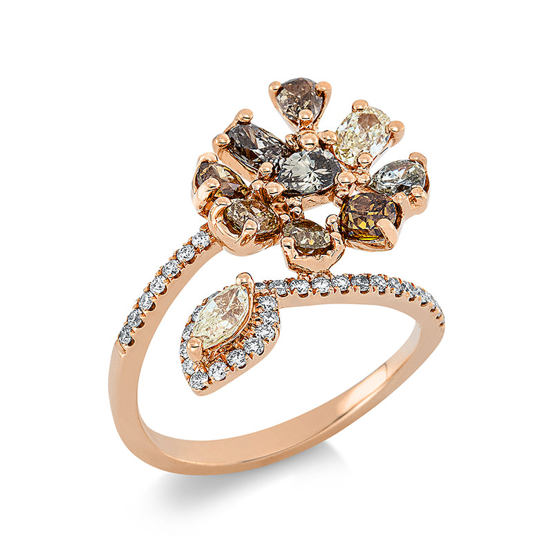 Ring 18 kt RG, 33 Brill. 0,27 ct, TW-si, 10 Fant-Schl. 1,77 ct, fancy