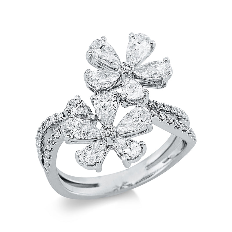 Ring 18 kt WG. 11 Tropfen 2.02 ct. TW-si. 34 Brillanten 0.23 ct. TW-si. H:16.0 mm. B:20.5 mm. Weite:54