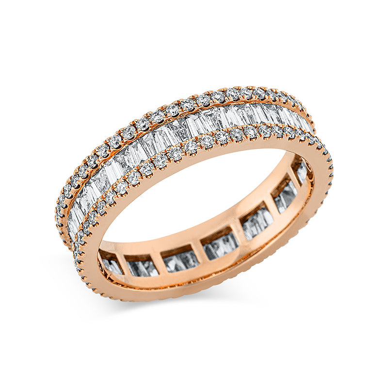 Ring 18 kt RG. 46 Baguette 1.07 ct. TW-si. 106 Brillanten 0.55 ct. TW-si. B:5.1 mm. Weite:54
