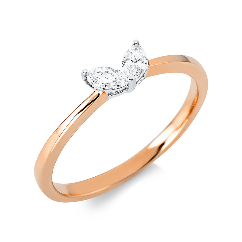 Ring 18 kt RG. 2 Navette 0.16 ct. TW-si. H:6.2 mm. B:3.8 mm. Weite:52