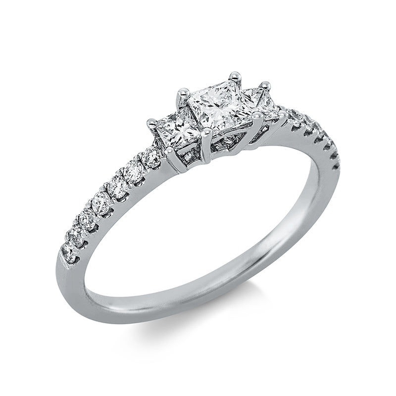 Ring 18 kt WG. 1 Princ. 0.28 ct. TW-si. 2 Princ. 0.19 ct. TW-si. 14 Brillanten 0.21 ct. TW-si. Weite:53.5