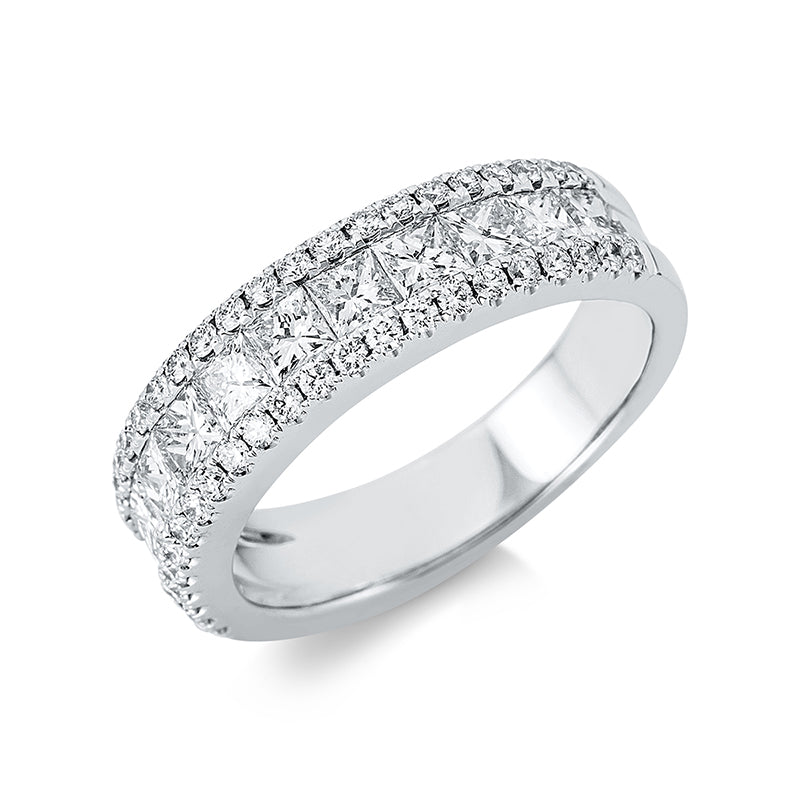 Ring 18 kt WG, 12 Princ. 1,30 ct, TW-vsi, 46 Brill. 0,40 ct, TW-si