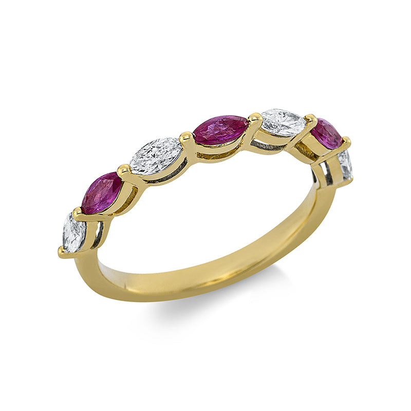 Ring 18 kt GG. 4 Navette 0.40 ct. TW-si. 3 Rubine 0.40 ct rot. Weite:54
