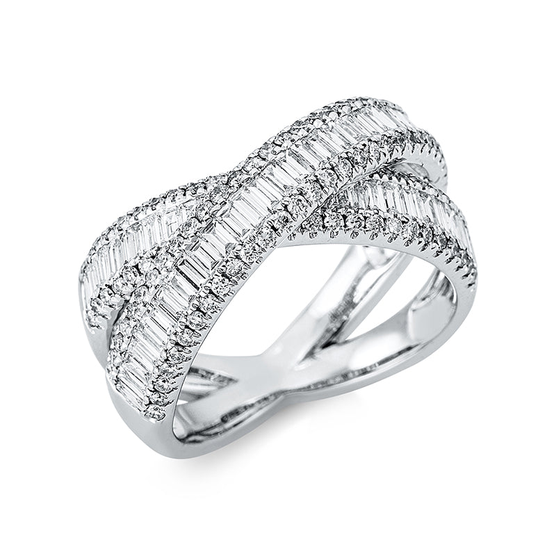 Ring 18 kt WG, 56 Bag. 0,99 ct, TW-vsi, 108 Brill. 0,54 ct, TW-si