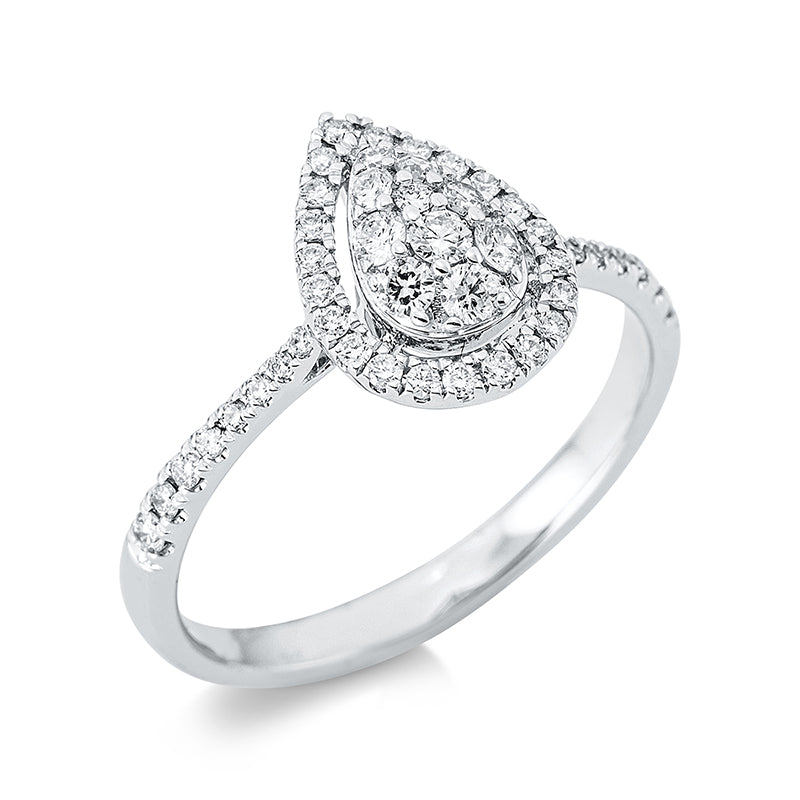 Ring 18 kt WG Tropfen. 48 Brillanten 0.37 ct. TW-si. H:7.9 mm. B:10.9 mm. Weite:52