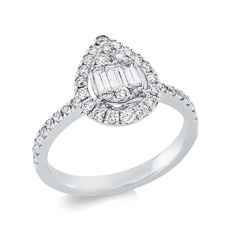 Ring 18 kt WG, 3 Bag. 0,20 ct, TW-vsi, 42 Brill. 0,52 ct, TW-si