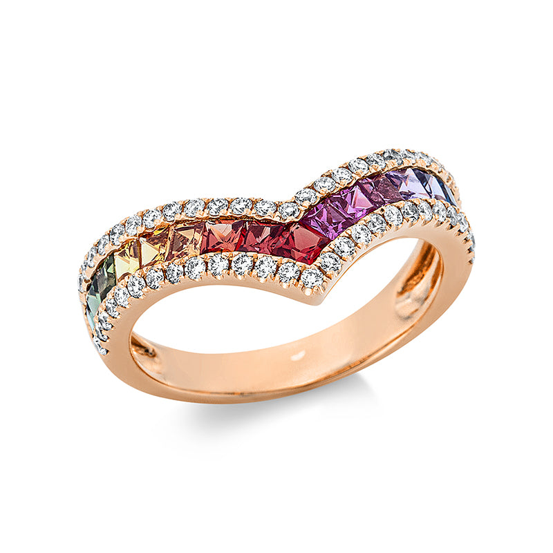 Ring 18 kt RG. 54 Brillanten 0.36 ct. TW-si. 17 Saphire 1.19 ct fancy. B:8.7 mm. Weite:53