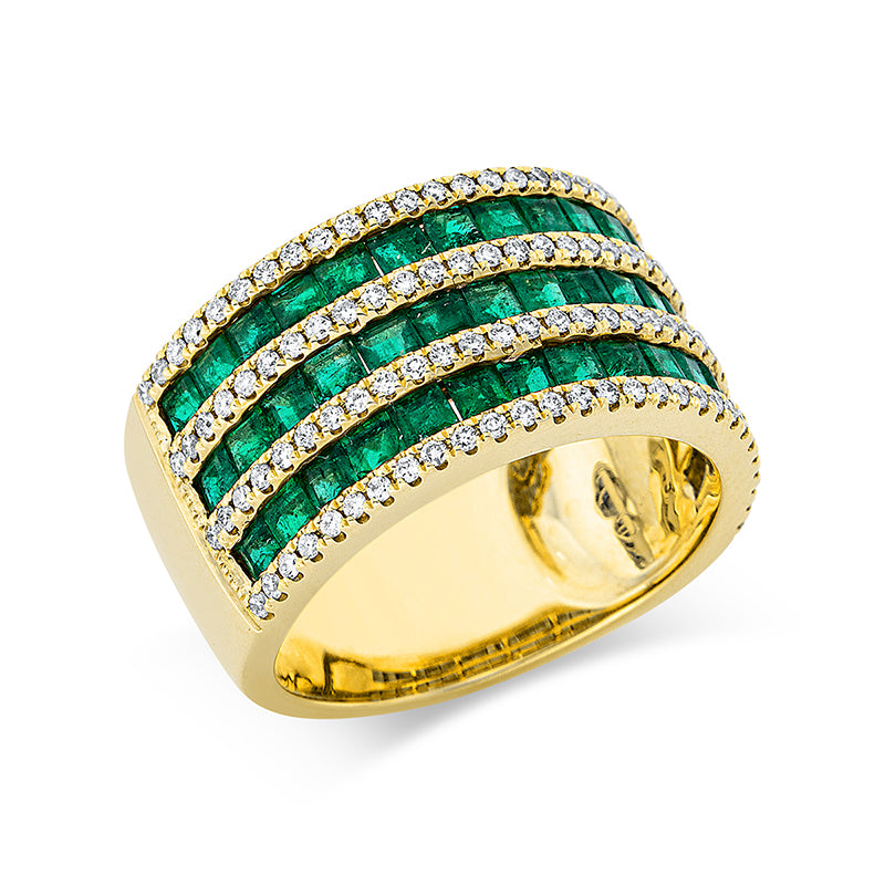 Ring 18 kt GG. 114 Brillanten 0.47 ct. TW-si. 45 Smaragde 2.16 ct grün. Weite:54