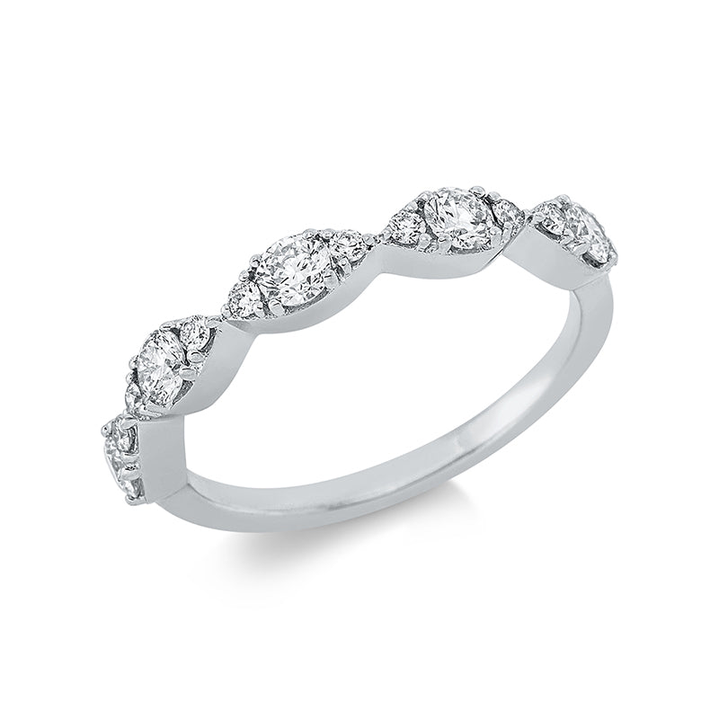 Ring 18 kt WG. 5 Brillanten 0.49 ct. TW-si. 10 Brillanten 0.12 ct. TW-si. B:3.0 mm. Weite:53
