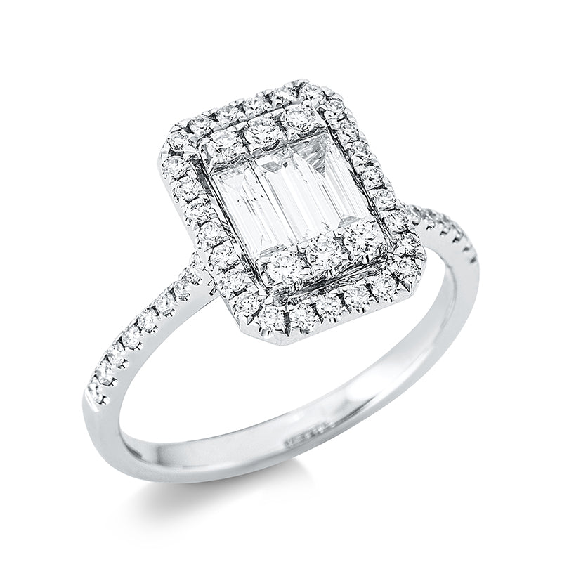 Ring 18 kt WG, 3 Bag. 0,31 ct, TW-vsi, 50 Brill. 0,37 ct, TW-si