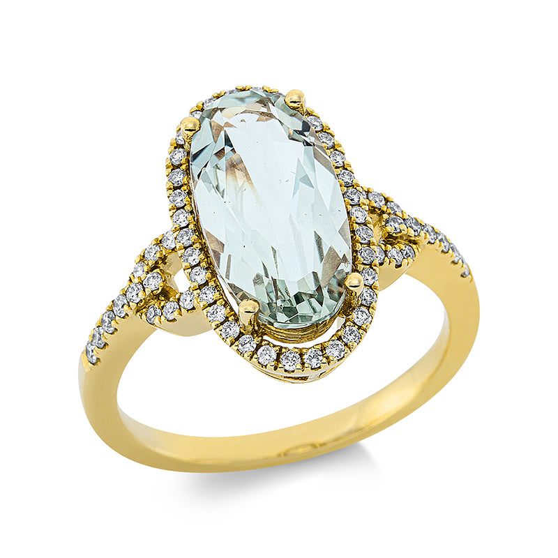 Ring 18 kt GG, 58 Brill. 0,28 ct, TW-si, 1 Amethyst 2,86 ct grün