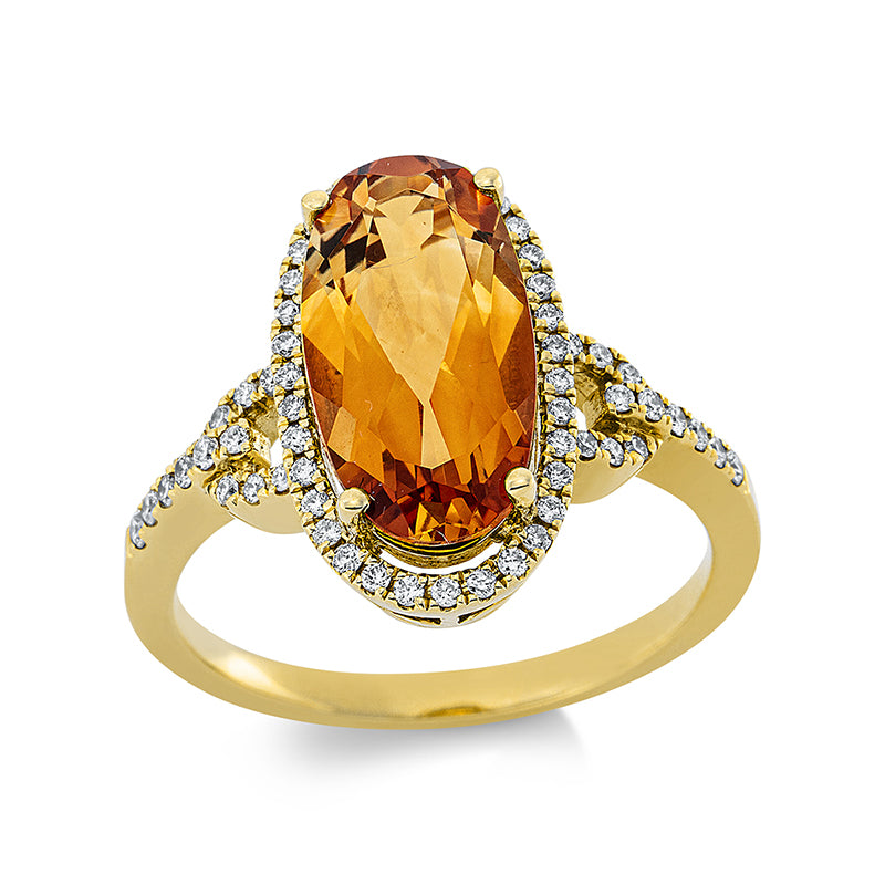 Ring 18 kt GG, 58 Brill. 0,28 ct, TW-si, 1 Citrin 3,07 ct gelb
