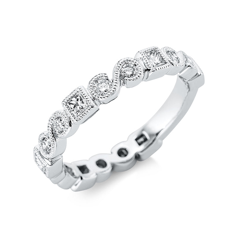 Ring 18 kt WG, 6 Princ. 0,37 ct, TW-vsi, 10 Brill. 0,27 ct, TW-si