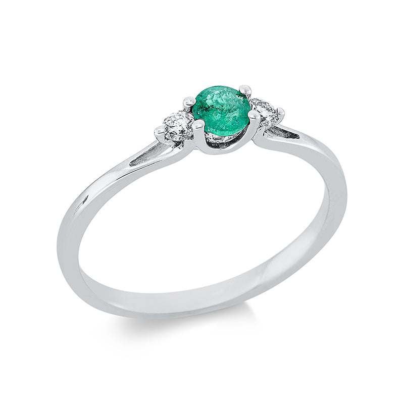 Ring 18 kt WG, 2 Brill. 0,10 ct, TW-si, 1 Smaragd 0,29 ct grün