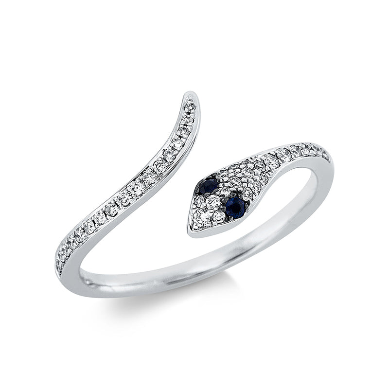 Ring 18 kt WG, 39 Brill. 0,18 ct, TW-si, 2 Saphire 0,04 ct blau