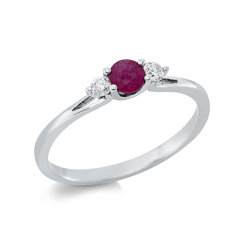 Ring 18 kt WG, 2 Brill. 0,10 ct, TW-si, 1 Rubin 0,34 ct rot