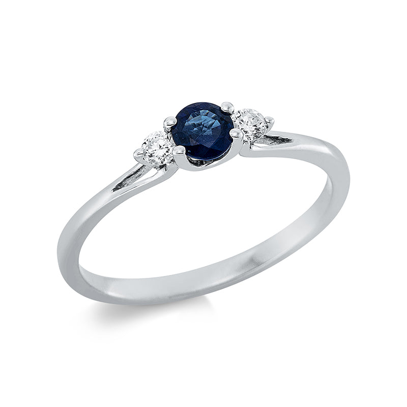 Ring 18 kt WG, 2 Brill. 0,11 ct, TW-si, 1 Saphir 0,33 ct blau