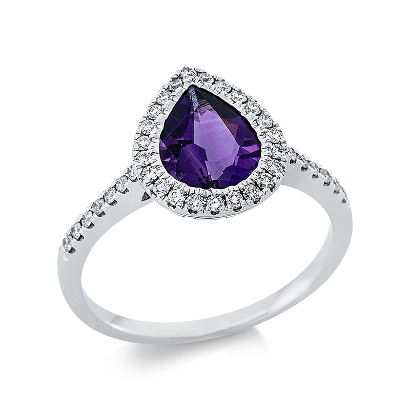 Ring 18 kt WG, 37 Brill. 0,26 ct, TW-si, 1 Amethyst 1,35 ct lila