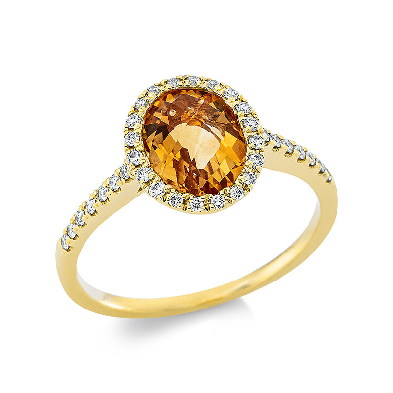Ring 18 kt GG, 34 Brill. 0,20 ct, TW-si, 1 Citrin 1,65 ct gelb