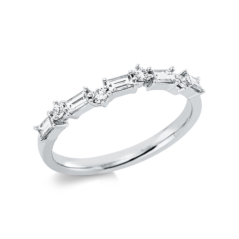 Ring 18 kt WG, 5 Trap. 0,30 ct, TW-si, 4 Brill. 0,10 ct, TW-si