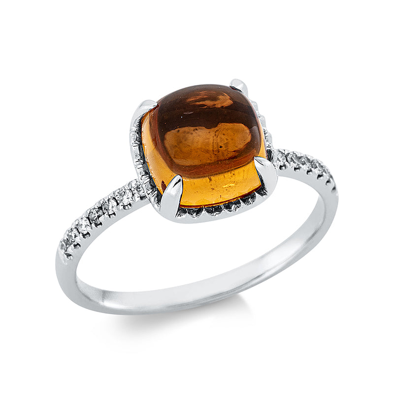 Ring 18 kt WG, 14 Brill. 0,10 ct, TW-si, 1 Citrin 2,84 ct gelb