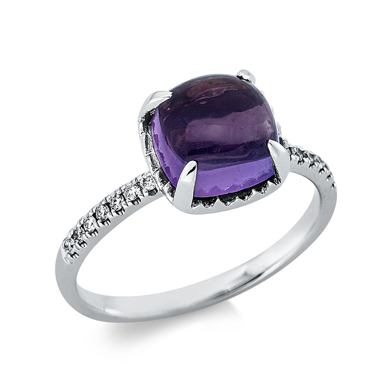 Ring 18 kt WG, 14 Brill. 0,10 ct, TW-si, 1 Amethyst 2,57 ct lila