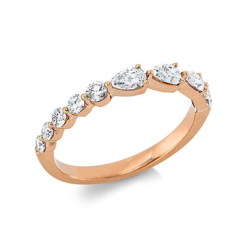 Ring 18 kt RG, 3 Brill. 0,15 ct, TW-si, 2 Brill. 0,07 ct, TW-si, 4 Tropfen 0,47 ct, TW-si