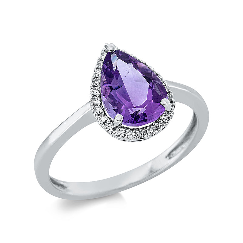 Ring 18 kt WG, 25 Brill. 0,11 ct, TW-si, 1 Amethyst 1,61 ct lila