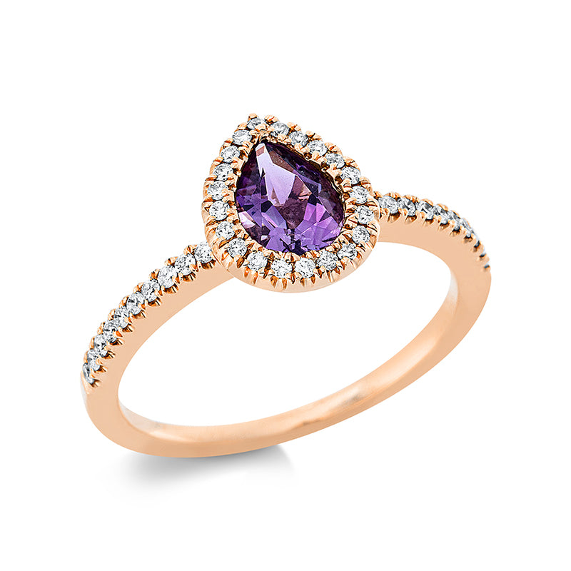Ring 18 kt RG. 41 Brillanten 0.21 ct. TW-si. 1 Amethyst 0.61 ct lila. Weite:54