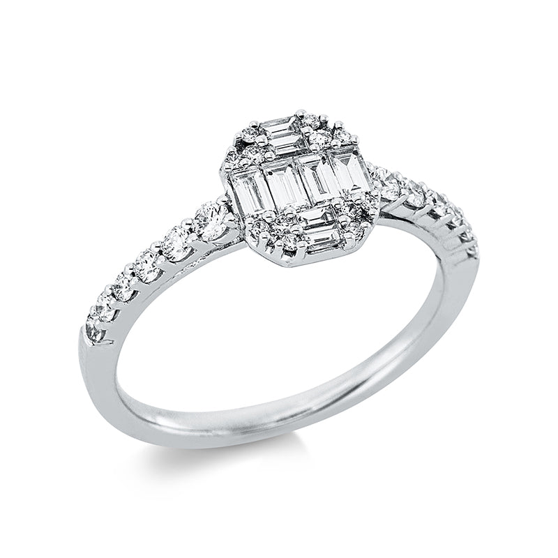 Ring 18 kt WG. 8 Trapeze 0.32 ct. TW-si. 28 Brillanten 0.31 ct. TW-si. Weite:53
