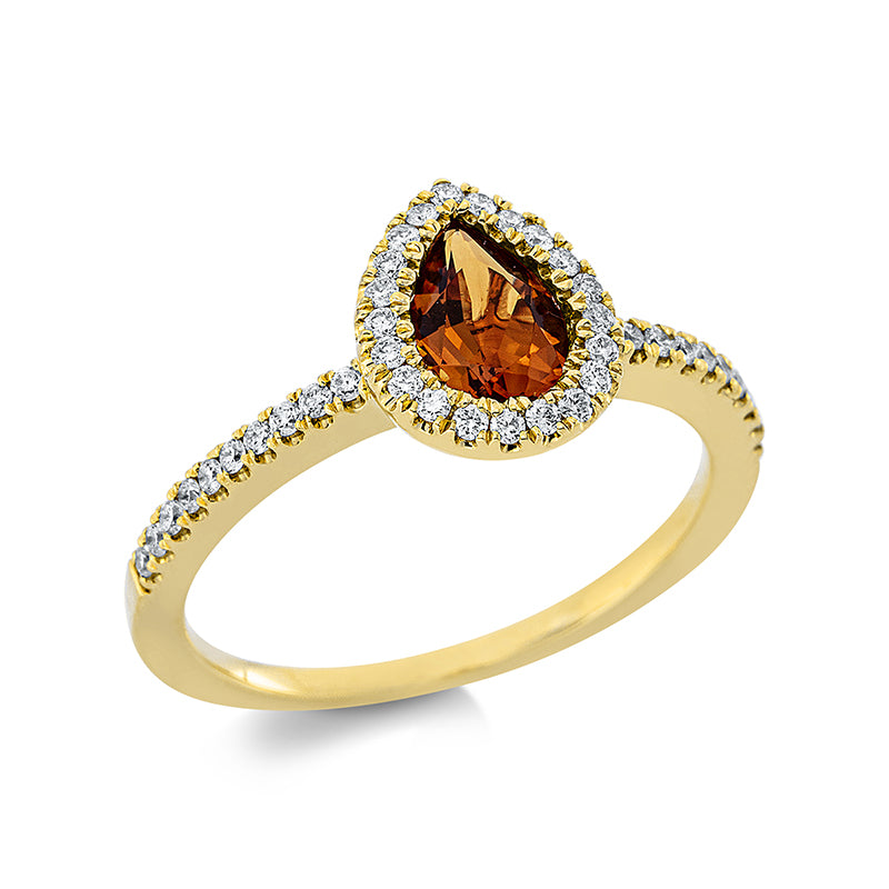 Ring 18 kt GG. 41 Brillanten 0.25 ct. TW-si. 1 Citrin 0.61 ct gelb. Weite:54