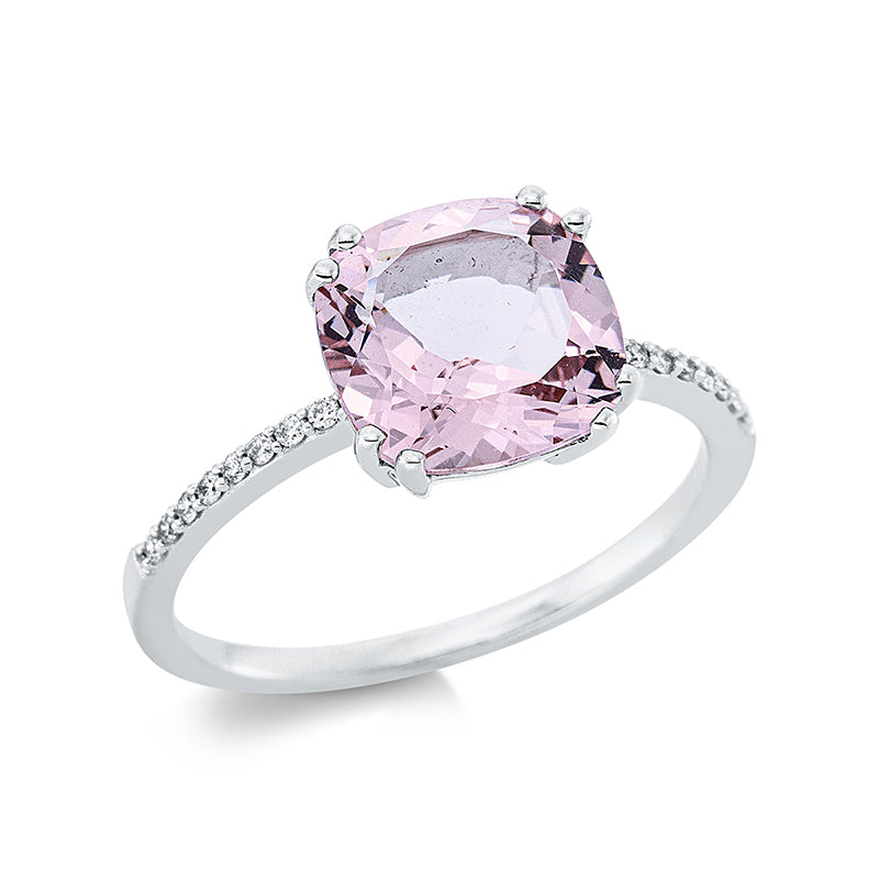 Ring 18 kt WG, 16 Brill. 0,08 ct, TW-si, 1 Morganit 2,39 ct pink