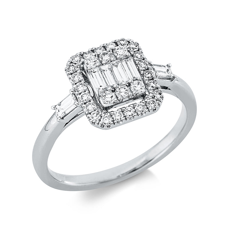 Ring 18 kt WG, 6 Trap. 0,29 ct, TW-si, 28 Brill. 0,29 ct, TW-si