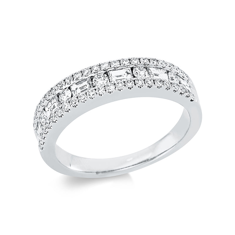 Ring 18 kt WG. 51 Brillanten 0.45 ct. TW-si. 6 Baguette 0.43 ct. TW-vsi. B:4.4 mm. Weite:53