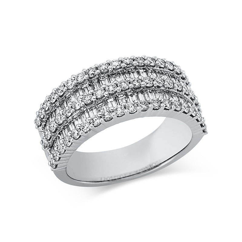 Ring 18 kt WG, 48 Bag. 0,90 ct, TW-si, 57 Brill. 0,83 ct, TW-si
