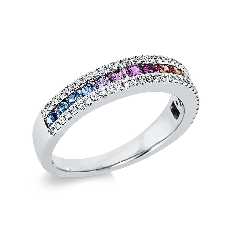 Ring 18 kt WG, 62 Brill. 0,21 ct, TW-si, 15 Saphire 0,50 ct multicolor